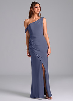 Azazie Madelyn Bridesmaid Dresses Stormy Mermaid One Shoulder Chiffon Convertible Dress image1