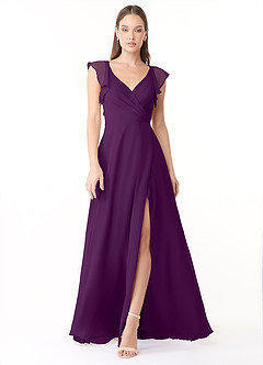 Azazie Yoko Bridesmaid Dresses Grape A-Line Ruched Chiffon Dress image1