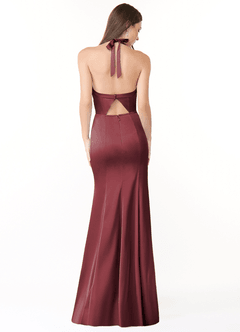 Azazie Emeria Brudtärnklänningar Klänning av Sjöjungfru i Stretch Satin Plisserad Merlot image2