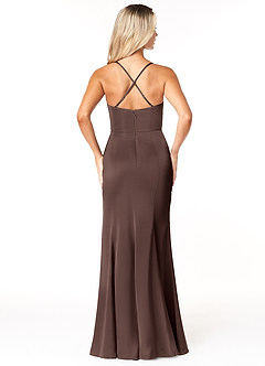 Azazie Marzia Final Sale Ganache Mermaid Cowl Pleated Stretch Satin Dress image2