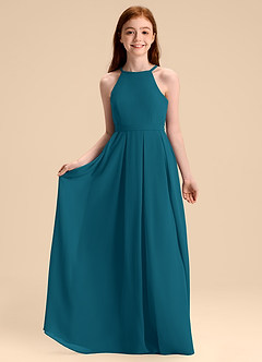 Azazie Arianthe Junior Abito A-Line in Chiffon Plissettato Blu Inchiostro image3