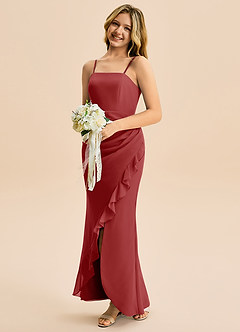 Azazie Buzzy Junior Robe Fourreau en Mousseline de soie Plissée Rouille image3