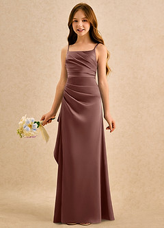 Azazie Cannoli Girls Formal Flower Girl Klänningar Klänning A-Line i Stretch Satin Plisserad image4