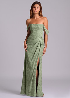 Azazie Johana Robes à essayer chez vous Robe Sirène Convertible en Blumen-Burnout Épaules dénudées Bleu Poussiéreux image1