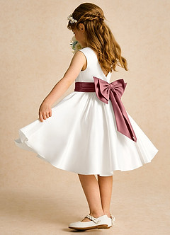 Azazie Sosie Flower Girl Dresses Ivory Amethyst A-Line Pleated Matte Satin Dress image4