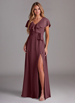 Azazie Lainey Bridesmaid Dresses Sangria A-Line with Pockets Chiffon Dress image3