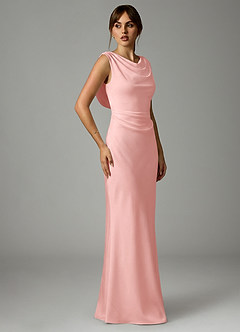Azazie Kieryn Bridesmaid Dresses Powder Pink Mermaid Pleated Stretch Satin Dress image4