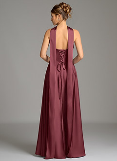 Azazie Ayla Vestidos de damas de honor Vestido Merlot de Satén Elástico de Línea A con Corsé image7
