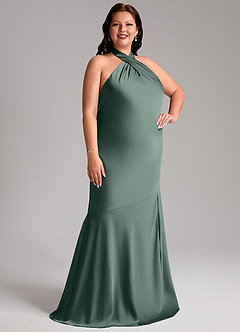 Azazie Lorena Bridesmaid Dresses Sea Moss Mermaid Pleated Stretch Satin Dress image10