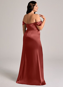 Azazie Saige Abiti da Damigella Abito Convertibile Tubino in Raso Metallizzato a Spalla Scoperta Terracotta image14