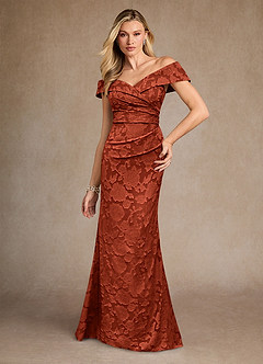 Azazie Canton Mother of the Bride Dresses Auburn Mermaid Off the Shoulder Floral Burnout Dress image3