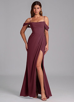 Azazie Johana Bridesmaid Dresses Cabernet Mermaid Off the Shoulder Chiffon Convertible Dress image4
