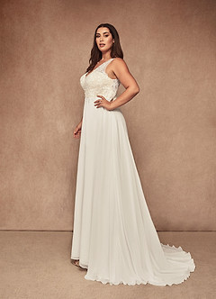 Azazie Trixie Abiti da Sposa Abito A-Line in Chiffon Lustrini Bianco Diamante Champagne image11