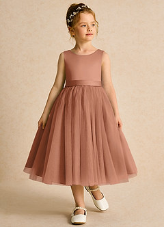 Azazie Pear Abiti da Ragazza di Fiori Abito Principessa in Tulle Fiocco Bronzo image4