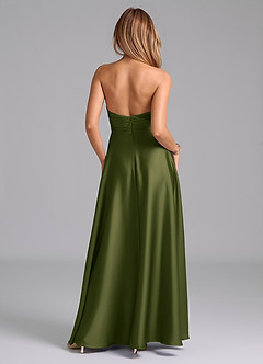Azazie Tessie Bridesmaid Dresses Bright Olive A-Line Pleated Stretch Satin Dress image2