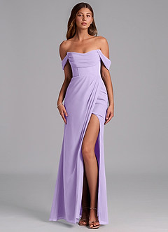 Azazie Johana Robes de demoiselle d'honneur Robe Sirène Convertible en Mousseline de soie Épaules dénudées Lilas image1