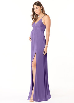 Azazie Annabelle Maternity Bridesmaid Dresses A-Line V-Neck Pleated Mesh Floor-Length Dress image4