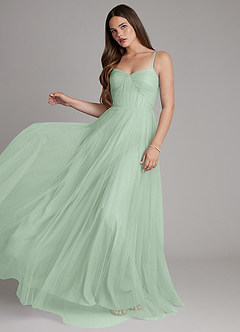 Azazie Teagan Robes de demoiselle d'honneur Robe Trapèze en Tulle Encolure en Forme de Cœur Agave image3