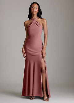 Azazie Lorena Bridesmaid Dresses Desert Rose Mermaid Pleated Chiffon Dress image1