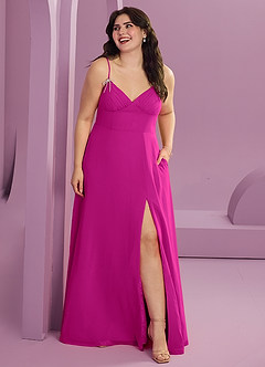 Barbie ♥ Azazie Bridesmaid Dresses Fuchsia A-Line with Pockets Chiffon Dress image1