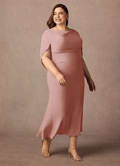 Azazie Bellona vestidos de madre de la novia Vestido de Rosa Polvorienta de Punto de lujo de Recto con Cuello barco image11