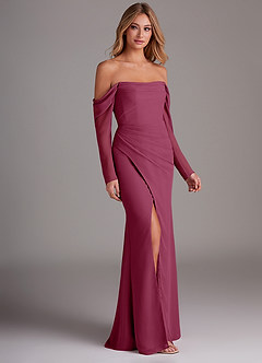 Azazie Hallie Bridesmaid Dresses Mulberry Mermaid Long Sleeve Chiffon Dress image4
