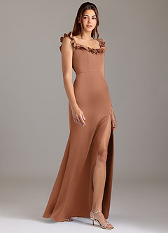 Azazie Callie Bridesmaid Dresses Bronzer A-Line Ruched Stretch Satin Convertible Dress image4