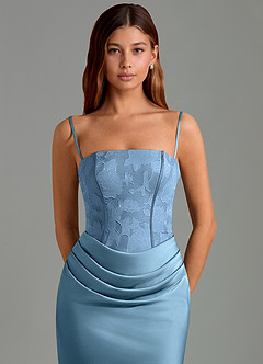 Azazie Emilia Bridesmaid Dresses Steel Blue Mermaid Strapless Stretch Satin Dress image6