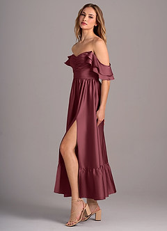 Azazie Anaya Bridesmaid Dresses Merlot A-Line Sweetheart Neckline Stretch Satin Convertible Dress image4