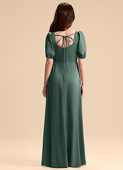 Azazie Briar Junior Vestido de Musgo Marino de Satén Elástico de Corte en A con Lazo image2