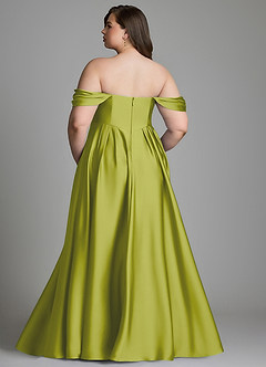 Azazie Loisa Robes de demoiselle d'honneur Robe Trapèze en Satin extensible Épaules dénudées Citronnelle image9
