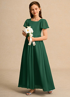 Azazie Joss Flower Girl Dresses Dark Green A-Line with Sleeves Chiffon Dress image11