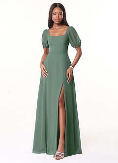 Azazie Alani Bridesmaid Dresses Eucalyptus A-Line Square Neckline Chiffon Dress image1