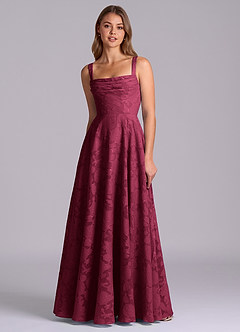 Azazie Shaude Bridesmaid Dresses Burgundy A-Line Pleated Floral Burnout Dress image6