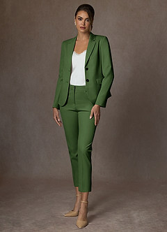 front Whitney Olive Structured Stretch Cropped Dress Pants