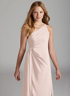 Azazie Mika Junior A-Linie Plissee Stretch-Satin Kleid Zartrosa image4