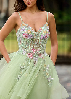 Goartrume Vert Robe de bal sirène en tulle image3