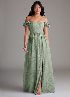 Azazie Autumn Bridesmaid Dresses Agave A-Line Off the Shoulder Floral Burnout Convertible Dress image1