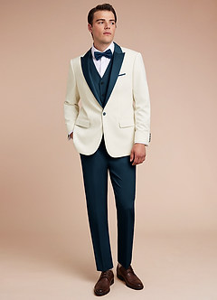 front Adrian Dark Navy Shawl Lapel Structured Stretch Tuxedo Jacket