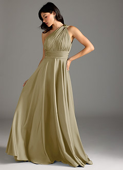 Azazie Charlize Bridesmaid Dresses Moss Green A-Line One Shoulder Stretch Satin Dress image5