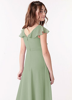 Azazie Posie Junior Dusty Sage A-Line Ruched Chiffon Dress image5