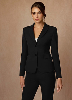 front Whitney Black Refined Weave Performance Full Length Pants Suit