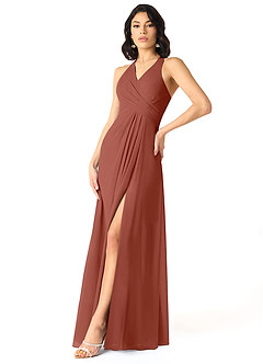 Azazie Danica Bridesmaid Dresses Auburn A-Line Pleated Chiffon Dress image3
