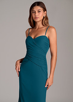 Azazie Katelyn Bridesmaid Dresses Ink Blue Sheath Strapless Mesh Convertible Dress image2