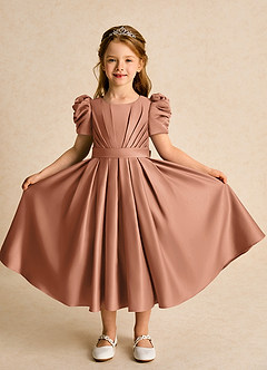 Azazie Miriam Flower Girl Dresses Bronzer Ball-Gown Pleated Matte Satin Dress image5