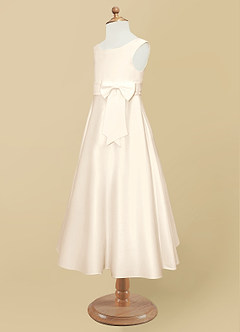 Azazie Lindy vestidos de niña de las flores Vestido de Alabastro Blanco de Satin Mate de Corte En A con Plisado image11