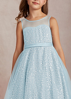 Azazie Siwa Flower Girl Dresses Sky Blue A-Line Beaded Tulle Dress image4