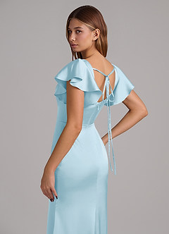 Azazie Elkie Bridesmaid Dresses Sky Blue Mermaid Square Neckline Stretch Satin Dress image7