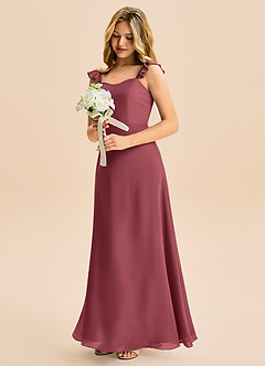 Azazie Mavie Junior Vestido de Merlot de Gasa de Corte en A con Volante image1