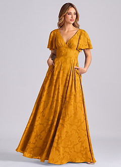 Azazie Kimber Suknie dla druhen Linia A z kieszeniami Kwiatowe wypalenie Do ziemi Sukienka image7